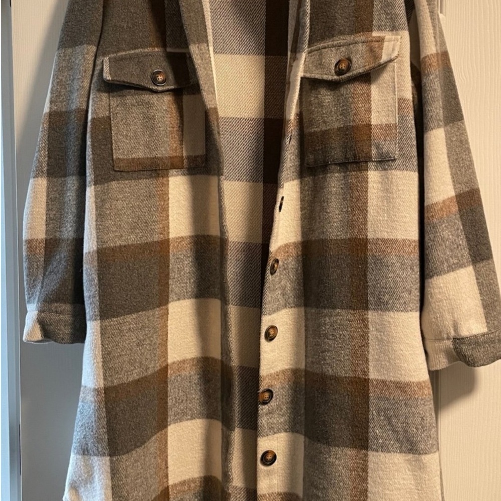 Amazon Plaid Utility Jacket in Brown and Cream